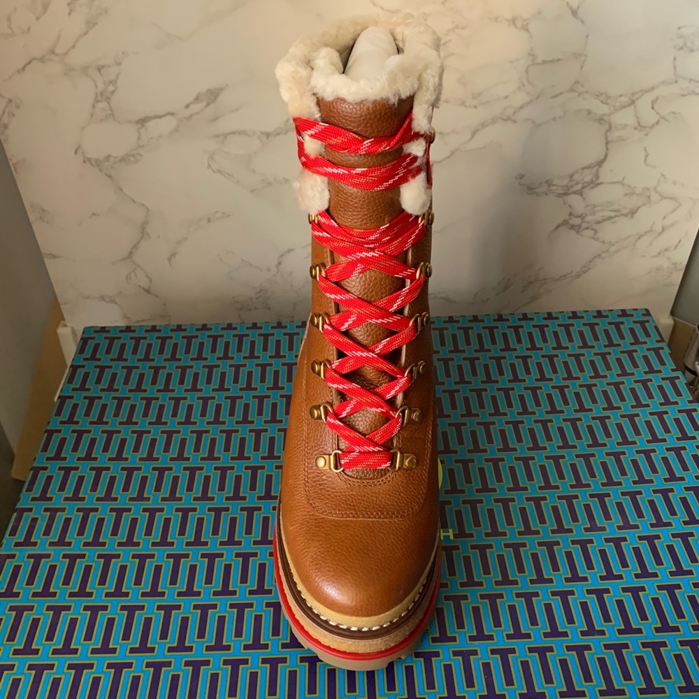 Tory Burch Platform Wedge Hiking Boot w/ Genuine Shearling Leather Size: 9.5 NWT